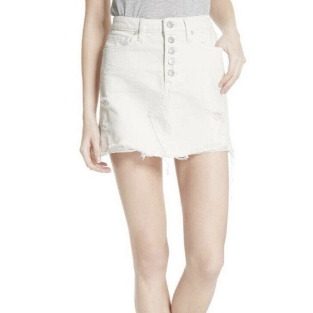 New Free People Denim Mini Skirt White